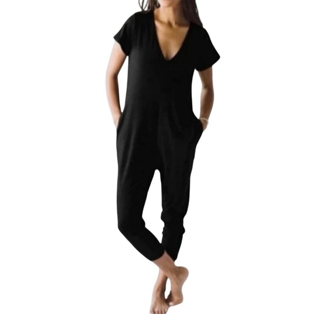 SMASH + TESS Sunday V-Neck Romper Jumpsuit Black Soft - Sz Small